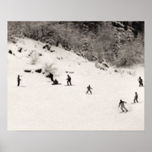 Poster Ski imprimé Sepia tonique, Amusant sur piste