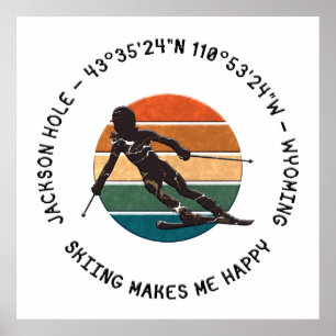 Poster Ski Jackson Hole, Wyoming - Femme Skier En Blanc