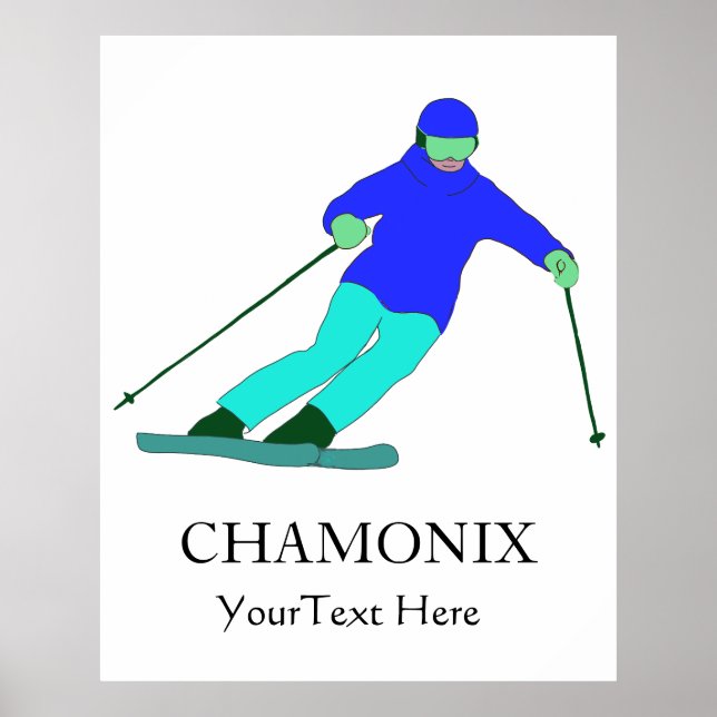 Poster Skier Ski de neige Ski Party Custom Chamonix (Devant)