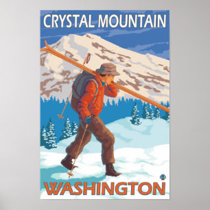 Poster Skier transportant ski de neige - Crystal Mountain