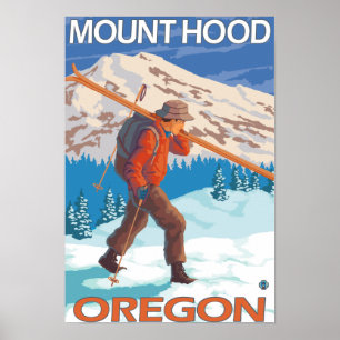Poster Skier transportant ski de neige - Mont Hood, OU