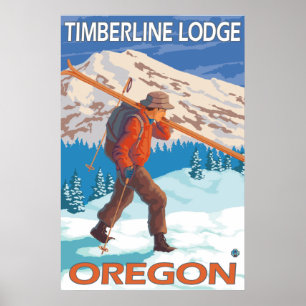 Poster Skier Transportant Ski De Neige - Timberline Lodge