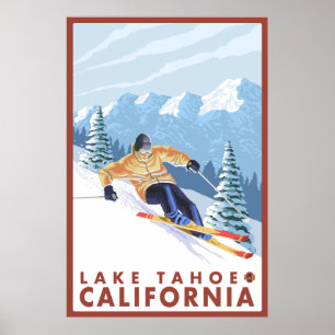 Poster Skieur de neige de Downhhill - le lac Tahoe, la
