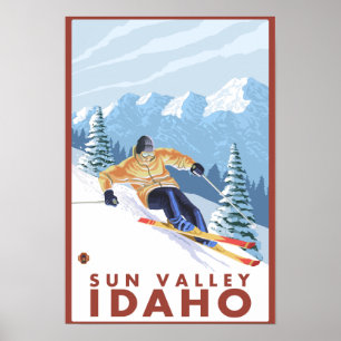 Poster Skieur de neige de Downhhill - Sun Valley, Idaho