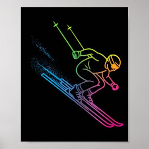 Poster Skieur vaporwave dégradé arc-en-ciel rétro hiver