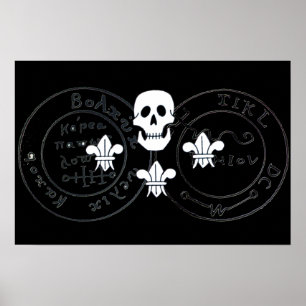 POSTER SKULET ET FLEUR DE LISE / PIRATES CARTES DE TRÉSOR