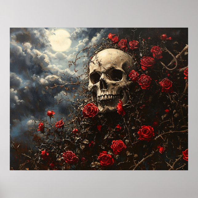 Poster Skull and Crimson Roses (Devant)