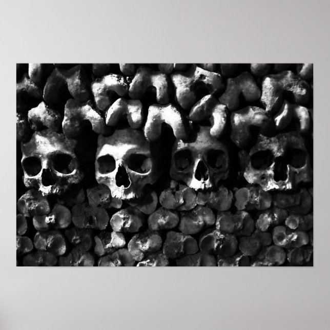 Poster Skuls - Paris Catacombes, version noir et blanc (Devant)