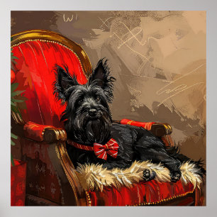 Poster Skye Terrier Chien Festif de Noël