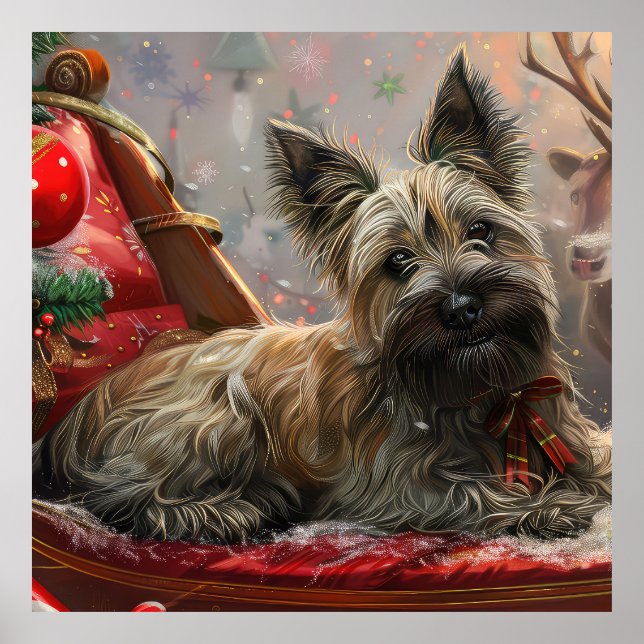 Poster Skye Terrier Chien Festif de Noël (Devant)