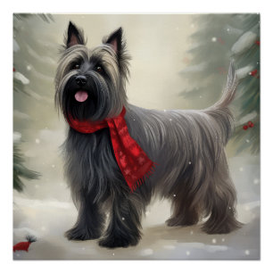 Poster Skye Terrier Dog à Noël de neige