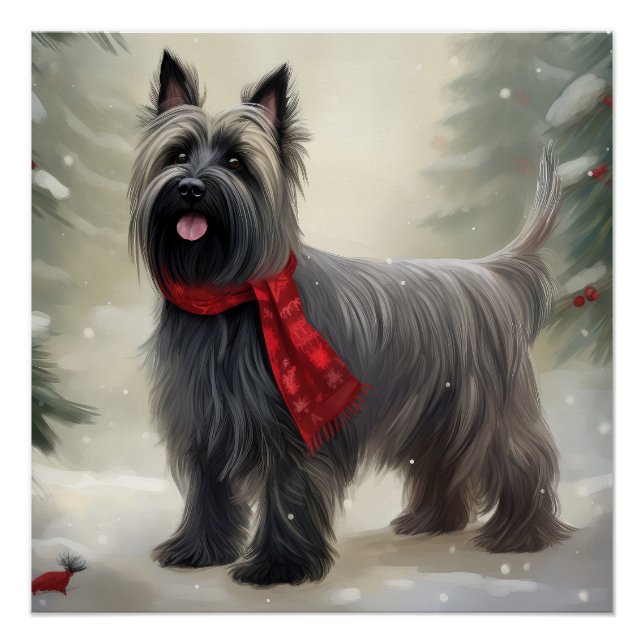 Poster Skye Terrier Dog à Noël de neige (Devant)