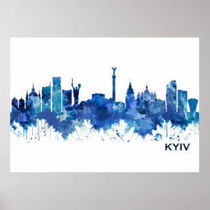 Poster Skyline bleu Kiev Ukraine