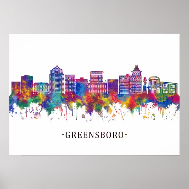 Poster Skyline de la Caroline du Nord Greensboro (Devant)