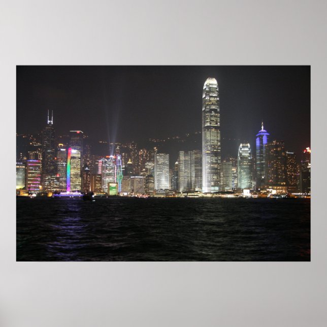 Poster Skyline de nuit de Hong Kong (Devant)
