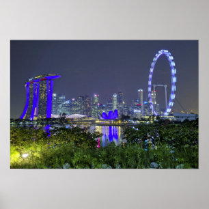 Poster Skyline de Singapour par nuit