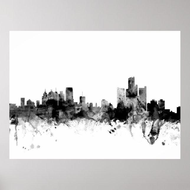 Poster Skyline Detroit Michigan (Devant)