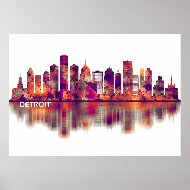 Poster Skyline Detroit Michigan (Devant)