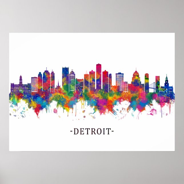 Poster Skyline Detroit Michigan (Devant)