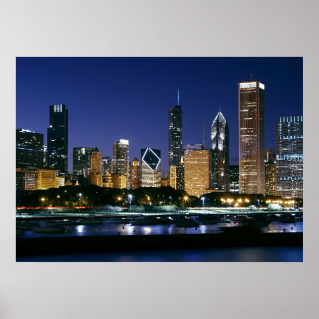 Poster Skyline du centre-ville de Chicago la nuit (Devant)