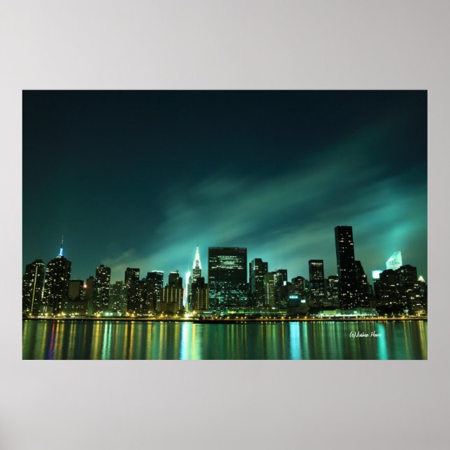Poster Skyline du centre-ville de Manhattan à Night Light (Devant)