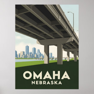 Poster Skyline Omaha Nebraska sous un grand pont