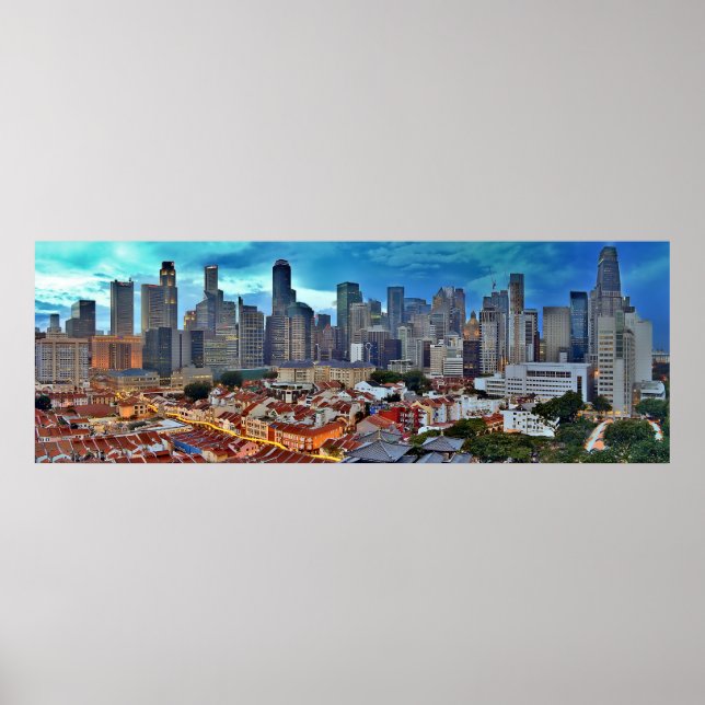 Poster Skyline singapourien vue de Chinatown au coucher d (Devant)