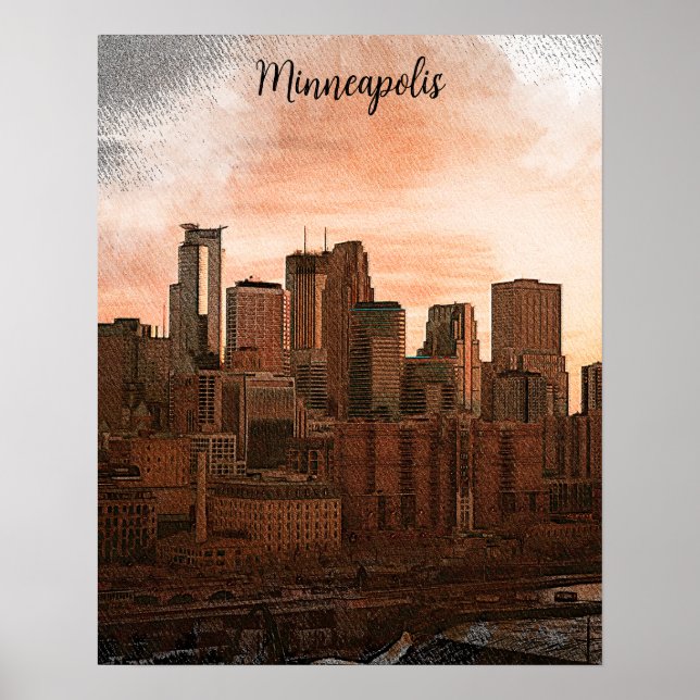 Poster Skyline vintage Minneapolis Minnesota (Devant)