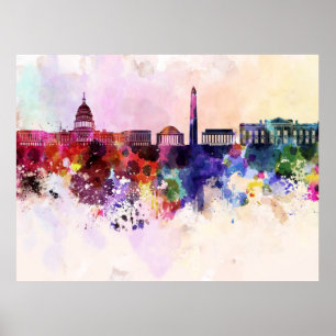 Poster Skyline Washington DC en aquarelle arrière - plan