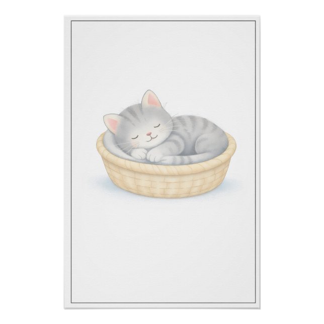 Poster Sleeping Kitten Illustration – Premium Nursery Wal (Devant)