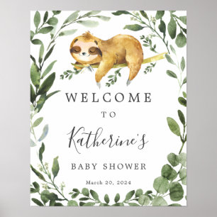Poster Sleeping Sloth Baby Shower Welcome Sign