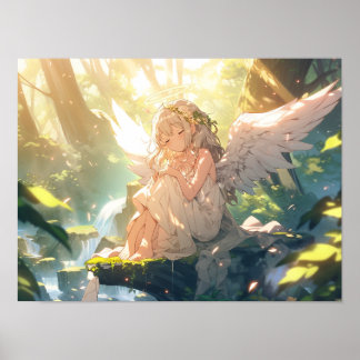Poster Sleepy angélique anime fille en forêt