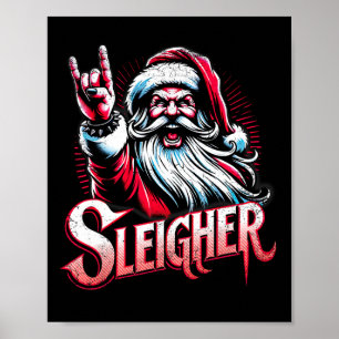 Poster Sleigher Hail Père Noël Heavy Metal Noël Pour Homm