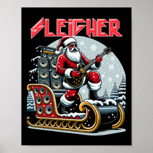 Poster Sleigher Salut Santa Heavy Metal Rock de Noël Xma