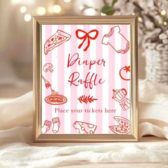 Poster Slice Slice Baby Diaper Raffle Baby Shower (Red and pink Diaper Raffle baby shower sign)