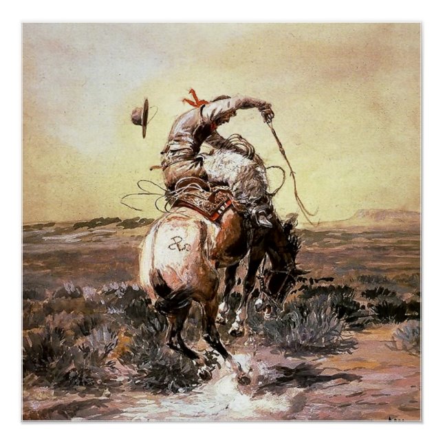 Poster "Slick Rider" Western Art de Charles M Russell (Devant)