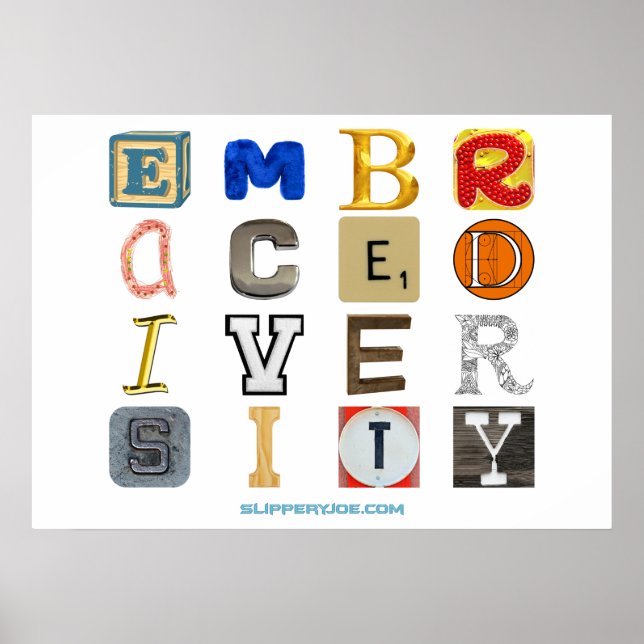 Poster SlipperyJoe's embrasse diversité lettres découpées (Devant)