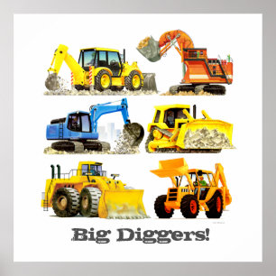 Poster Slogan personnalisé Big Diggers Camions de constru