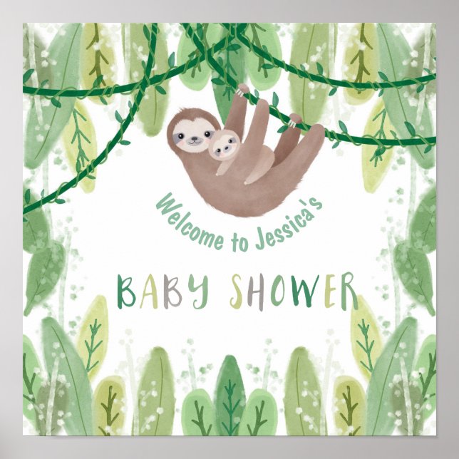Poster Sloth Baby Boy Douche Jungle Thème Bienvenue (Devant)
