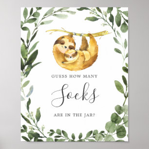 Poster Sloth Baby shower Devine Combien de Chaussettes Si