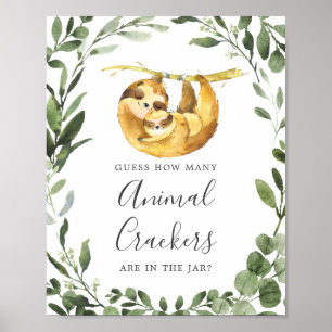 Poster Sloth Baby shower Devine Combien De Crackers Anima
