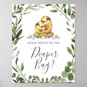 Poster Sloth Baby shower Devinez ce qu'il y a dans le sac