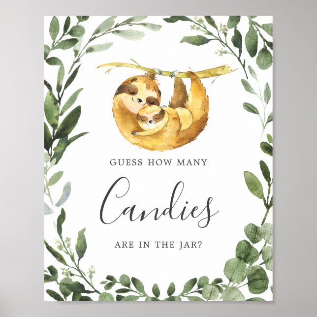 Poster Sloth Baby shower Devinez combien de bonbons Signe (Devant)
