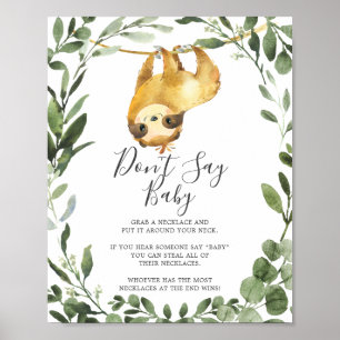 Poster Sloth Baby shower ne dit pas Baby Sign