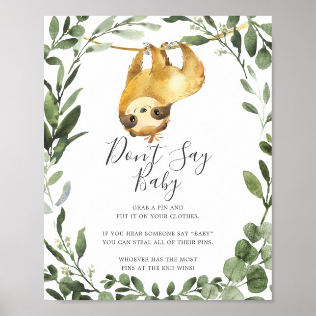 Poster Sloth Baby shower ne dit pas Baby Sign (Devant)