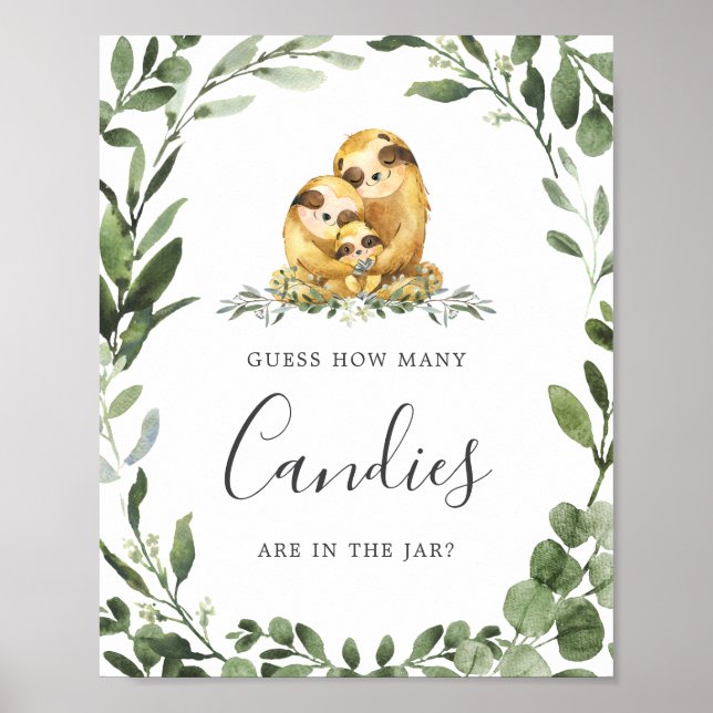 Poster Sloth Family Baby shower Devine Combien de bonbons (Devant)