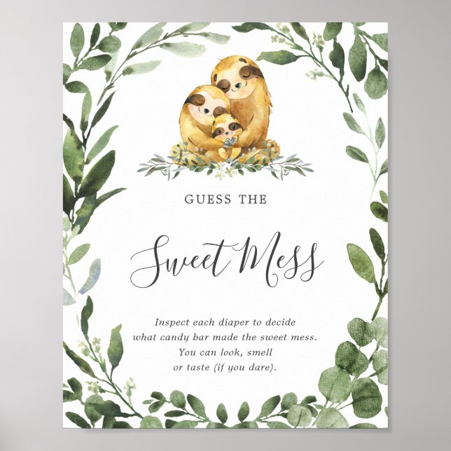 Poster Sloth Family Baby shower Devine Le Mess Sweet (Devant)