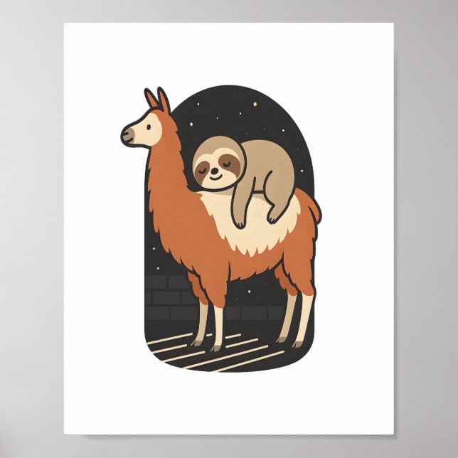Poster Sloth Riding Llama (Devant)
