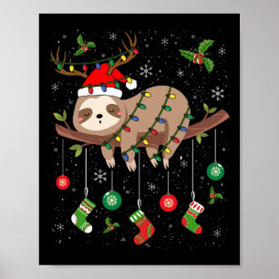 Poster Sloths Xmas Éclairage Reindeer Santa Hat Sloth Chr