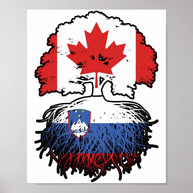 Poster Slovénie Drapeau canadien slovène des racines d'ar (Devant)